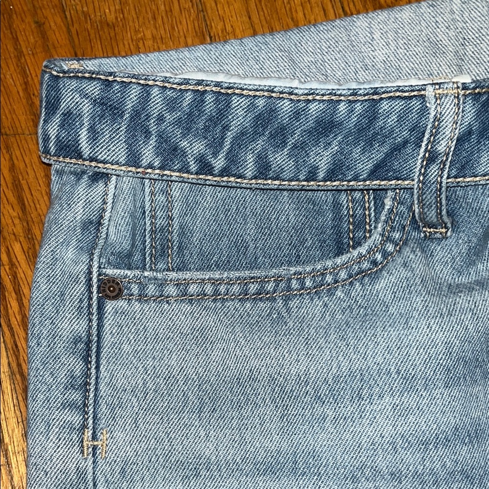 Hidden Fold Over Waist Wide Leg Distressed Denim Blue Jeans Size 30 - Picture 4 of 9